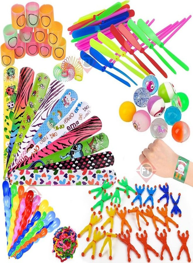 Firstly Traders Magic Party Favors Set,80pcs Goody Bag Fillers,Colorful Slap Bands, Multicolored Slinky Springs, Spider Tumbling Wall Sticky Man, Crazyballs, Spiral Balloons for Kids Party Game Prizes - Image 1